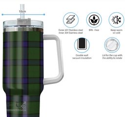 ScotsTee Shop Scottish MacWilliam Hunting Clan Tartan Tumbler with Handle 40oz Insulated Tumbler
