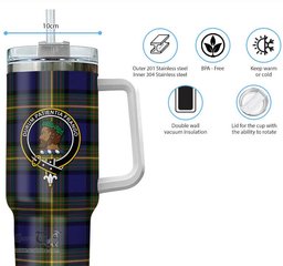 ScotsTee Shop Scottish Moore Clan Crest Tartan Tumbler with Handle 40oz Insulated Tumbler