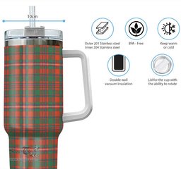 ScotsTee Shop Scottish MacKinnon Ancient Clan Tartan Tumbler with Handle 40oz Insulated Tumbler