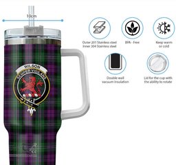 ScotsTee Shop Scottish Wilson Clan Crest Tartan Tumbler with Handle 40oz Insulated Tumbler