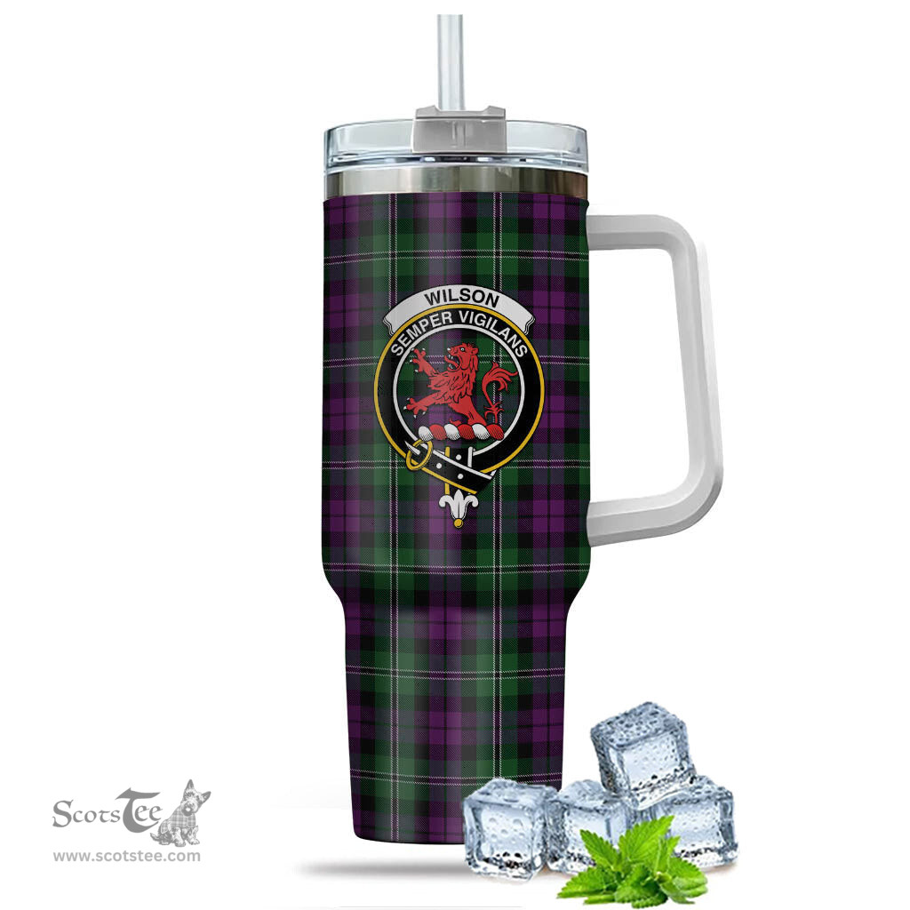 ScotsTee Shop Scottish Wilson Clan Crest Tartan Tumbler with Handle 40oz Insulated Tumbler