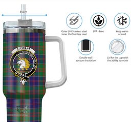 ScotsTee Shop Scottish Stewart of Appin Hunting Modern Clan Crest Tartan Tumbler with Handle 40oz Insulated Tumbler