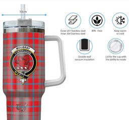 ScotsTee Shop Scottish Moubray Clan Crest Tartan Tumbler with Handle 40oz Insulated Tumbler