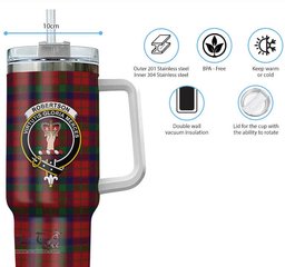 ScotsTee Shop Scottish Robertson Clan Crest Tartan Tumbler with Handle 40oz Insulated Tumbler