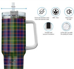ScotsTee Shop Scottish Whitefoord Modern Clan Tartan Tumbler with Handle 40oz Insulated Tumbler
