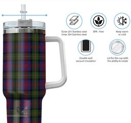 ScotsTee Shop Scottish MacLennan Clan Tartan Tumbler with Handle 40oz Insulated Tumbler