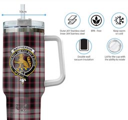 ScotsTee Shop Scottish MacPherson Clan Crest Tartan Tumbler with Handle 40oz Insulated Tumbler