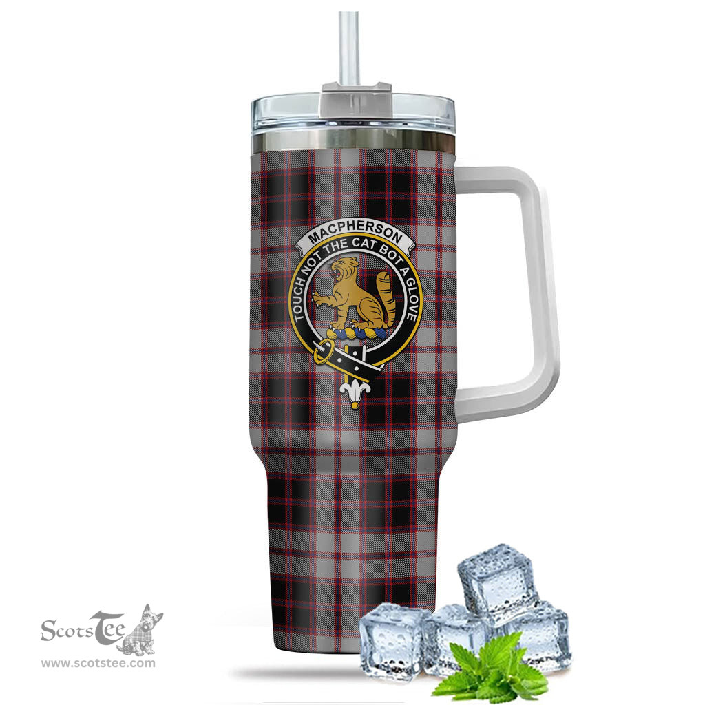 ScotsTee Shop Scottish MacPherson Clan Crest Tartan Tumbler with Handle 40oz Insulated Tumbler