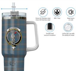 ScotsTee Shop Scottish McKerrell of Hillhouse Dress Clan Crest Tartan Tumbler with Handle 40oz Insulated Tumbler