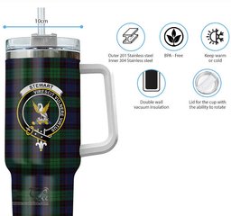 ScotsTee Shop Scottish Stewart Old Clan Crest Tartan Tumbler with Handle 40oz Insulated Tumbler
