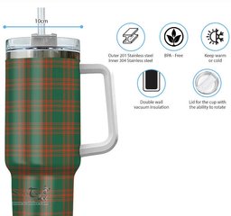 ScotsTee Shop Scottish Menzies Green Ancient Clan Tartan Tumbler with Handle 40oz Insulated Tumbler