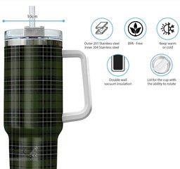 ScotsTee Shop Scottish MacLean Hunting Clan Tartan Tumbler with Handle 40oz Insulated Tumbler