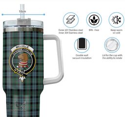 ScotsTee Shop Scottish Melville Clan Crest Tartan Tumbler with Handle 40oz Insulated Tumbler