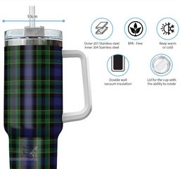 ScotsTee Shop Scottish Mowat Clan Tartan Tumbler with Handle 40oz Insulated Tumbler