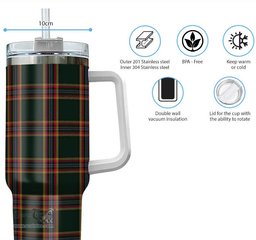 ScotsTee Shop Scottish Moran Family Ubique Clan Tartan Tumbler with Handle 40oz Insulated Tumbler