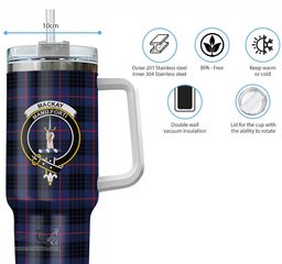 ScotsTee Shop Scottish MacKay Blue Modern Clan Crest Tartan Tumbler with Handle 40oz Insulated Tumbler
