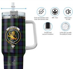 ScotsTee Shop Scottish Nicolson Green Hunting Clan Crest Tartan Tumbler with Handle 40oz Insulated Tumbler