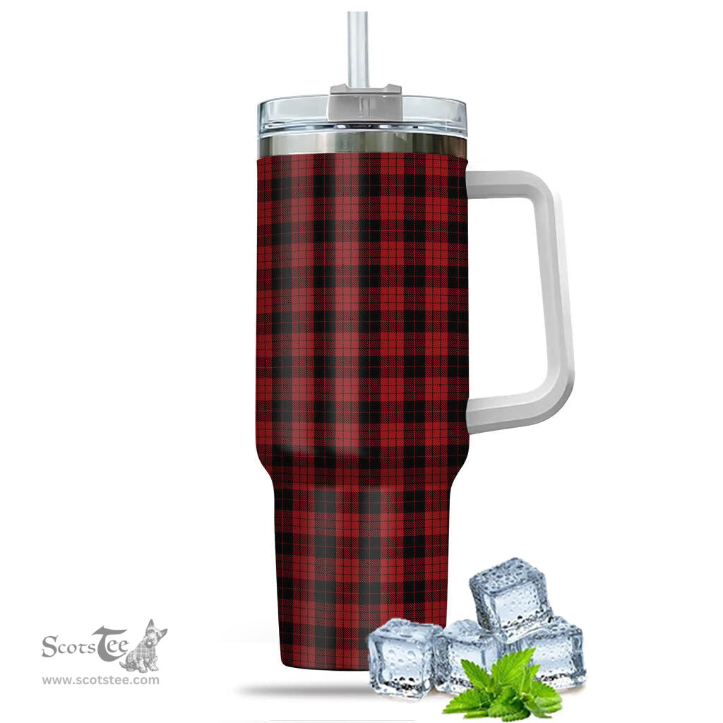 ScotsTee Shop Scottish MacLeod Black and Red Clan Tartan Tumbler with Handle 40oz Insulated Tumbler