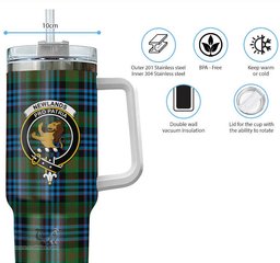 ScotsTee Shop Scottish Newlands of Lauriston Clan Crest Tartan Tumbler with Handle 40oz Insulated Tumbler