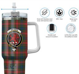 ScotsTee Shop Scottish Wilson Modern Clan Crest Tartan Tumbler with Handle 40oz Insulated Tumbler