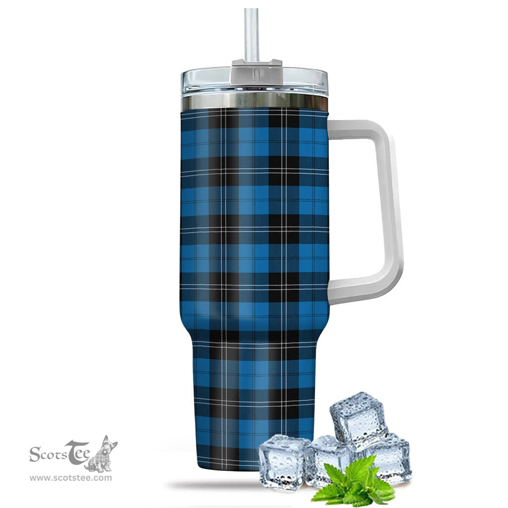ScotsTee Shop Scottish Ramsay Blue Ancient Clan Tartan Tumbler with Handle 40oz Insulated Tumbler