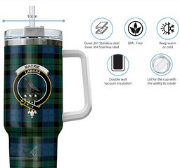 ScotsTee Shop Scottish MacKie Clan Crest Tartan Tumbler with Handle 40oz Insulated Tumbler