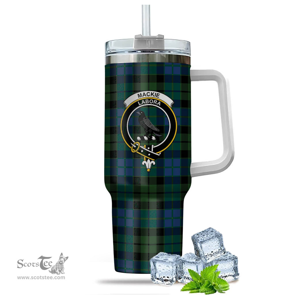 ScotsTee Shop Scottish MacKie Clan Crest Tartan Tumbler with Handle 40oz Insulated Tumbler