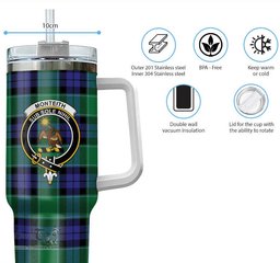 ScotsTee Shop Scottish Monteith Clan Crest Tartan Tumbler with Handle 40oz Insulated Tumbler