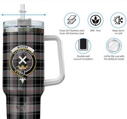 ScotsTee Shop Scottish Moffat Modern Clan Crest Tartan Tumbler with Handle 40oz Insulated Tumbler