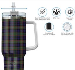 ScotsTee Shop Scottish MacLellan Clan Tartan Tumbler with Handle 40oz Insulated Tumbler