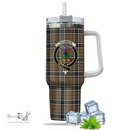 ScotsTee Shop Scottish Thomson Camel Clan Crest Tartan Tumbler with Handle 40oz Insulated Tumbler