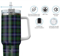 ScotsTee Shop Scottish MacRow Hunting Clan Tartan Tumbler with Handle 40oz Insulated Tumbler