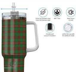 ScotsTee Shop Scottish MacKinnon Hunting Modern Clan Tartan Tumbler with Handle 40oz Insulated Tumbler
