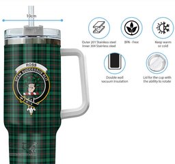 ScotsTee Shop Scottish Ross Hunting Modern Clan Crest Tartan Tumbler with Handle 40oz Insulated Tumbler