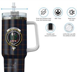 ScotsTee Shop Scottish MacLaine of Lochbuie Hunting Clan Crest Tartan Tumbler with Handle 40oz Insulated Tumbler