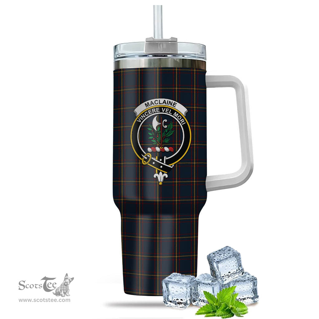ScotsTee Shop Scottish MacLaine of Lochbuie Hunting Clan Crest Tartan Tumbler with Handle 40oz Insulated Tumbler