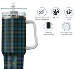 ScotsTee Shop Scottish MacKenzie Clan Tartan Tumbler with Handle 40oz Insulated Tumbler