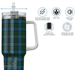 ScotsTee Shop Scottish MacLeod Green Clan Tartan Tumbler with Handle 40oz Insulated Tumbler