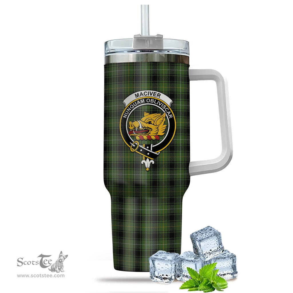 ScotsTee Shop Scottish MacIver Hunting Clan Crest Tartan Tumbler with Handle 40oz Insulated Tumbler