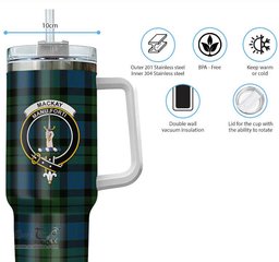 ScotsTee Shop Scottish MacKay Modern Clan Crest Tartan Tumbler with Handle 40oz Insulated Tumbler