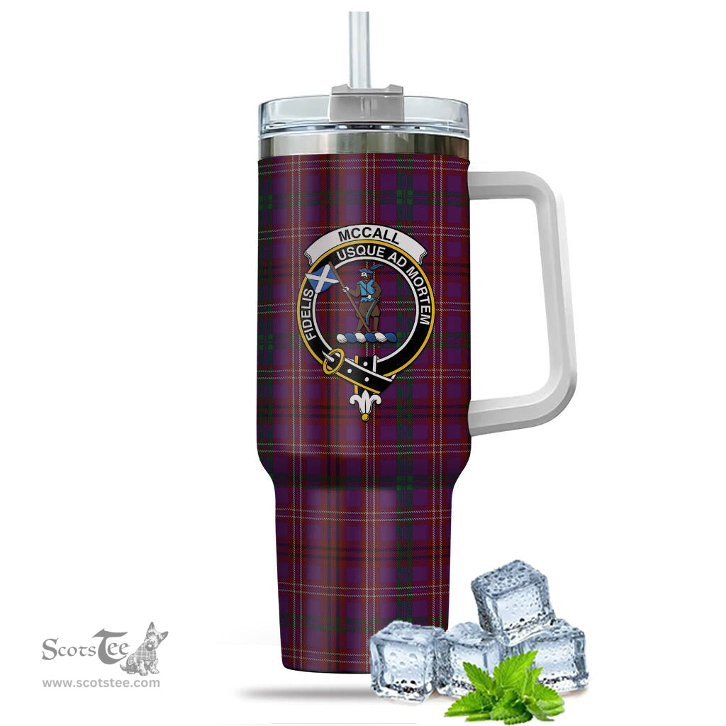 ScotsTee Shop Scottish McCall (Caithness) Clan Crest Tartan Tumbler with Handle 40oz Insulated Tumbler