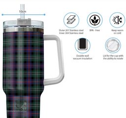 ScotsTee Shop Scottish Rose Hunting Modern Clan Tartan Tumbler with Handle 40oz Insulated Tumbler