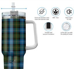 ScotsTee Shop Scottish MacNeil of Barra Clan Tartan Tumbler with Handle 40oz Insulated Tumbler