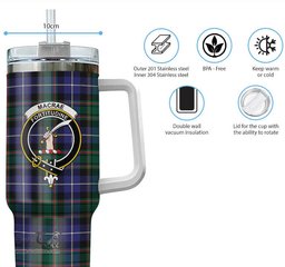 ScotsTee Shop Scottish MacRae Hunting Modern Clan Crest Tartan Tumbler with Handle 40oz Insulated Tumbler