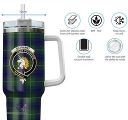 ScotsTee Shop Scottish Oliphant Modern Clan Crest Tartan Tumbler with Handle 40oz Insulated Tumbler