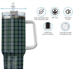 ScotsTee Shop Scottish Melville Clan Tartan Tumbler with Handle 40oz Insulated Tumbler