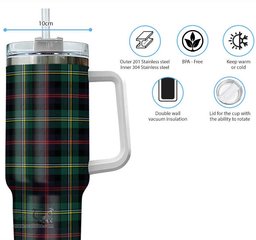 ScotsTee Shop Scottish Malcolm Modern Clan Tartan Tumbler with Handle 40oz Insulated Tumbler