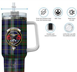 ScotsTee Shop Scottish MacLeod of Harris Modern Clan Crest Tartan Tumbler with Handle 40oz Insulated Tumbler