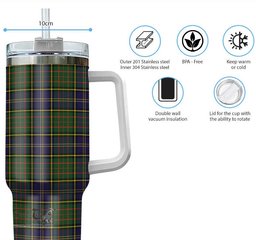 ScotsTee Shop Scottish MacMillan Hunting Modern Clan Tartan Tumbler with Handle 40oz Insulated Tumbler