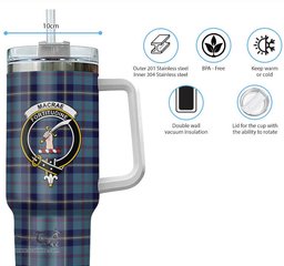 ScotsTee Shop Scottish MacRaes of America Clan Crest Tartan Tumbler with Handle 40oz Insulated Tumbler